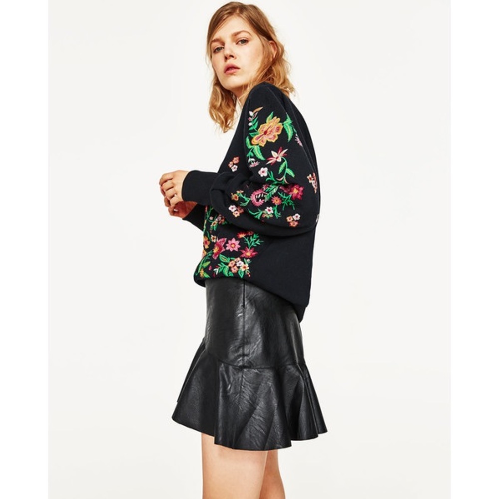 Zara Faux Leather Asymmetrical Ruffle Mini Skirt - Picture 3 of 8